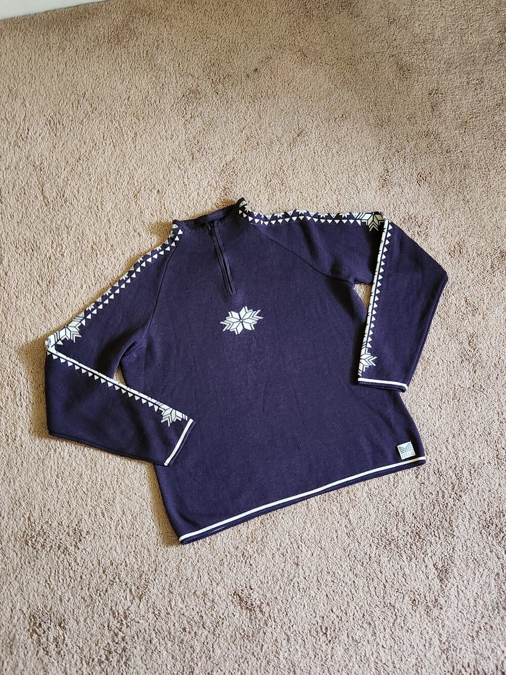 Dale of Norway Geilo Purple Women Sweater Pure Merino Wool  1/4 Zip Snowflake XL - Picture 10 of 13